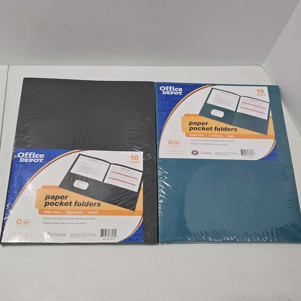 Office Depot Paper Pocket Folders Letter Size 2 Pocket Teal Black 20 Count Total
